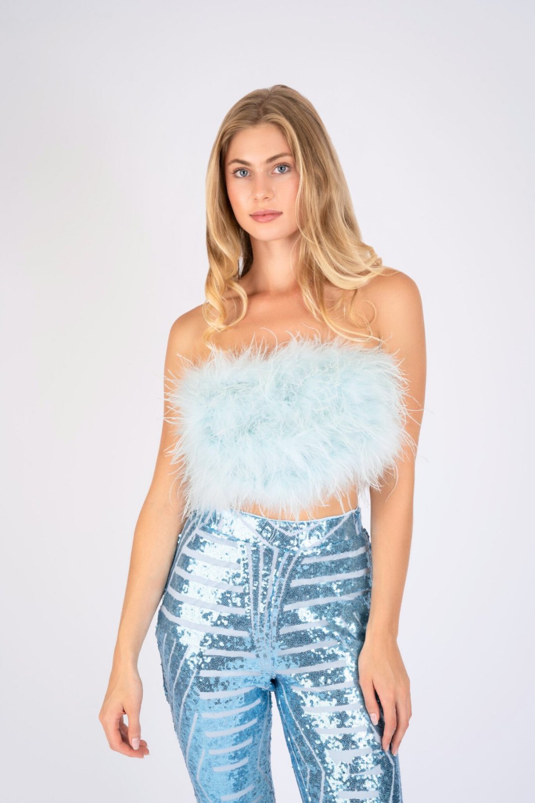 The Daisy Ostrich Feather Top: Baby Blue (Custom) - Pinkaholics Anonymous