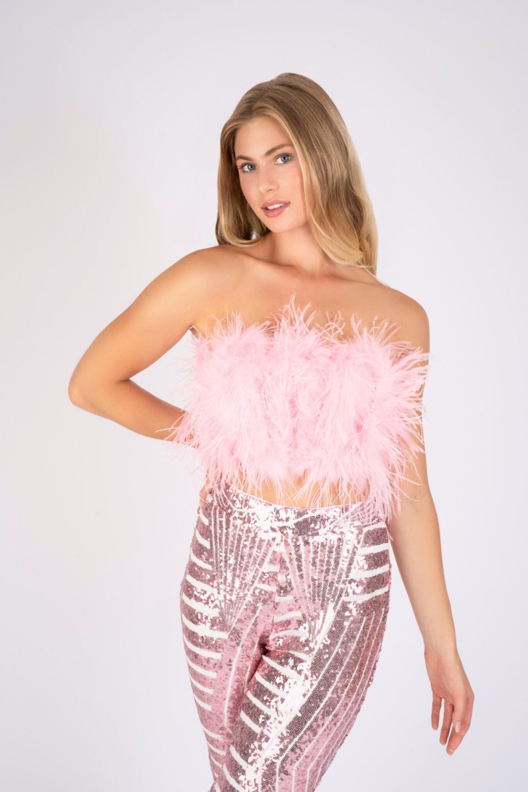 The Daisy Ostrich Feather Top: Baby Pink (Custom) - Pinkaholics Anonymous