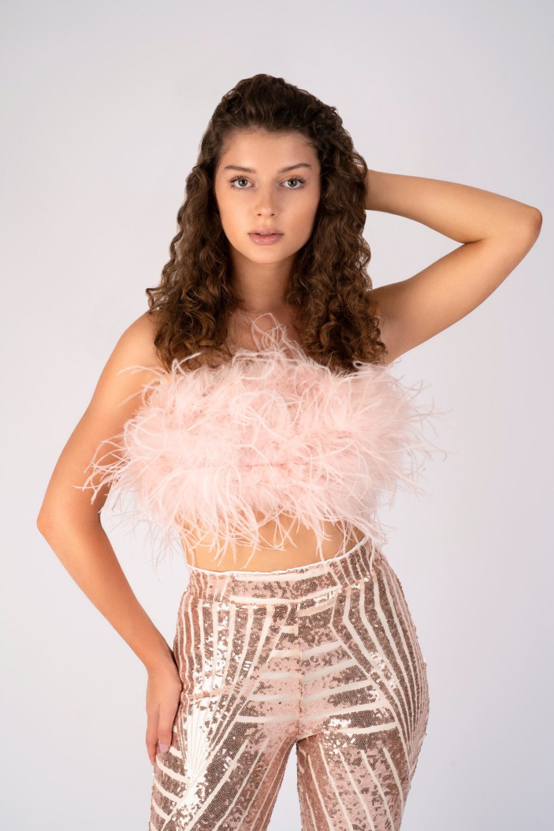 THE DAISY OSTRICH FEATHER TOP: BEIGE ELEGANCE (CUSTOM) - Pinkaholics Anonymous