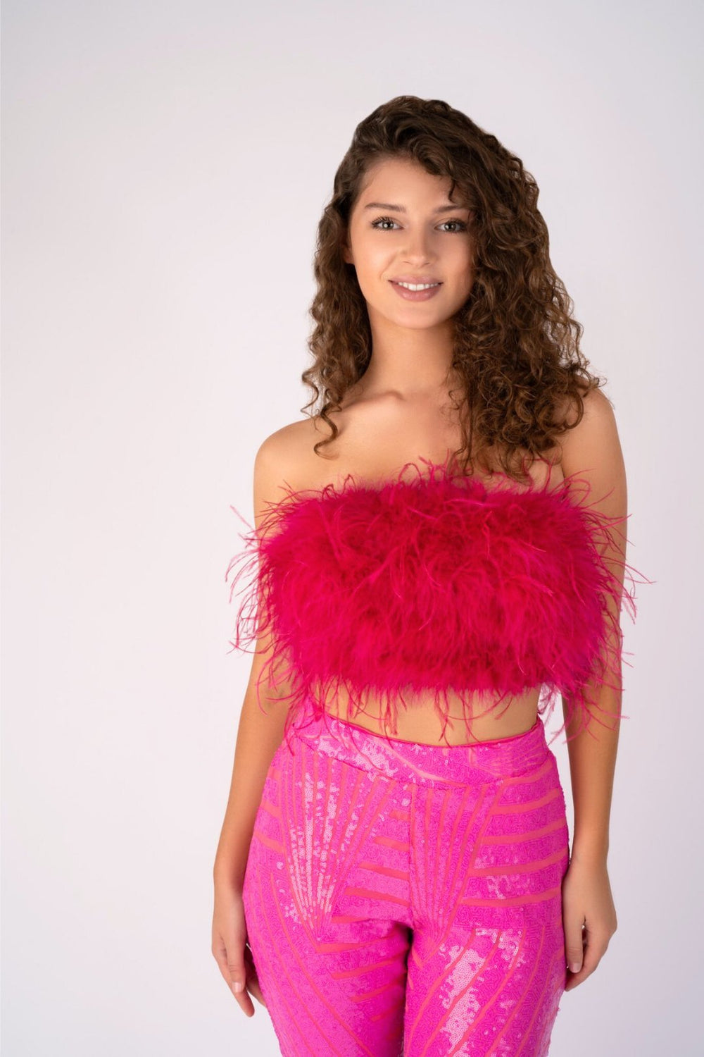 The Daisy Ostrich Feather Top: Fuscia Fever (Custom) - Pinkaholics Anonymous