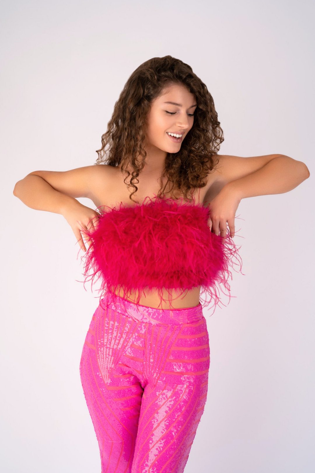 The Daisy Ostrich Feather Top: Fuscia Fever (Custom) - Pinkaholics Anonymous